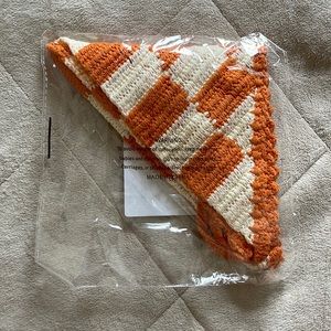 Urban Outfitters Orange & White Checker Crochet Hair Scarf